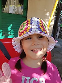 MOTİFLİ BOHEM BEYAZ ÇOCUK ŞAPKA