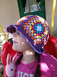 MOTİFLİ BOHEM MOR ÇOCUK ŞAPKA